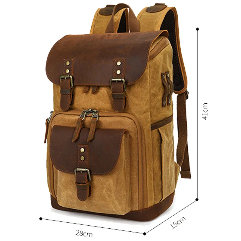 Leather Canvas Camera Backpack