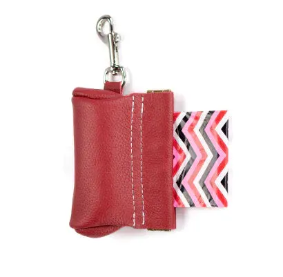Leather Poop Bag Pouch - Orange