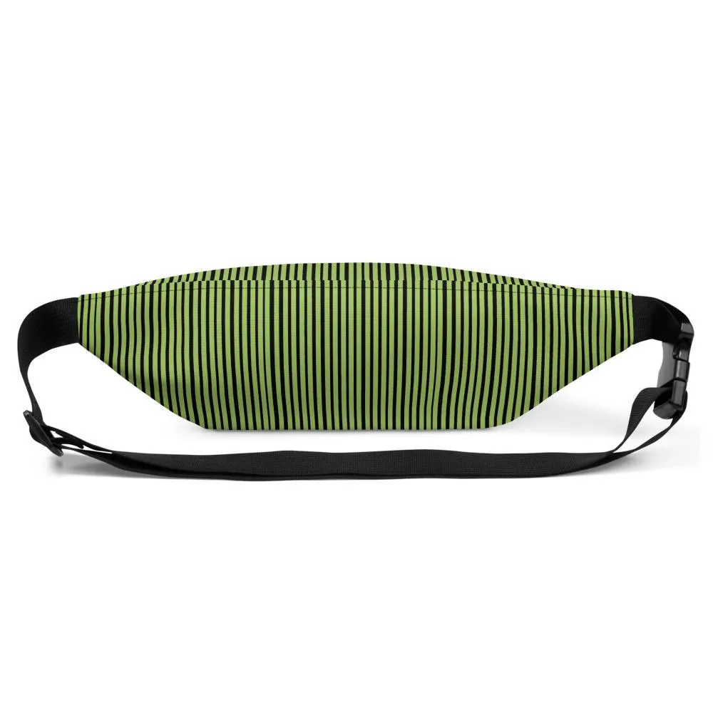Light Green Fanny Pack, Black Stripe Print Designer Waist Belt Bag Fanny Pack Belt Bag- Made in USA