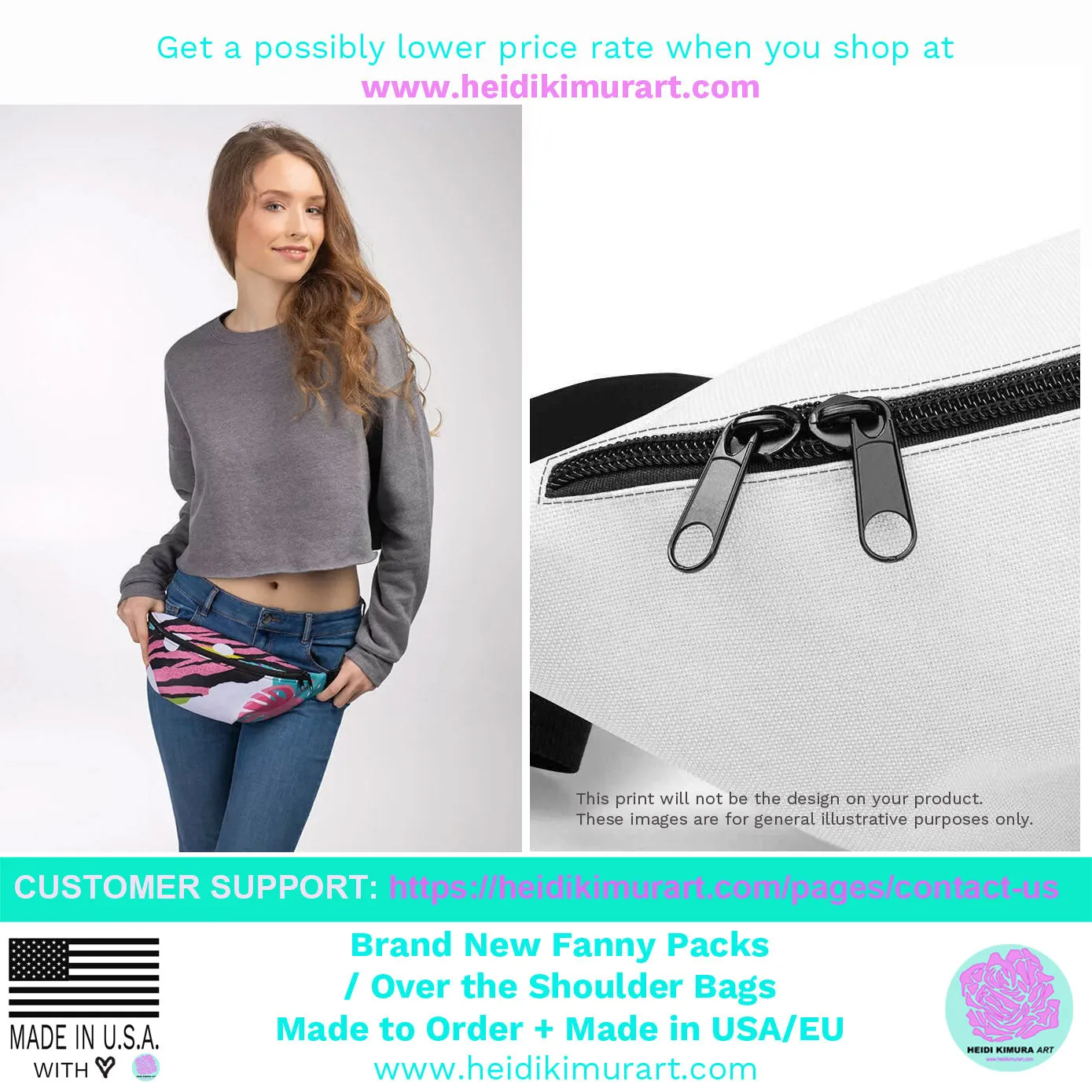 Light Green Fanny Pack, Black Stripe Print Designer Waist Belt Bag Fanny Pack Belt Bag- Made in USA