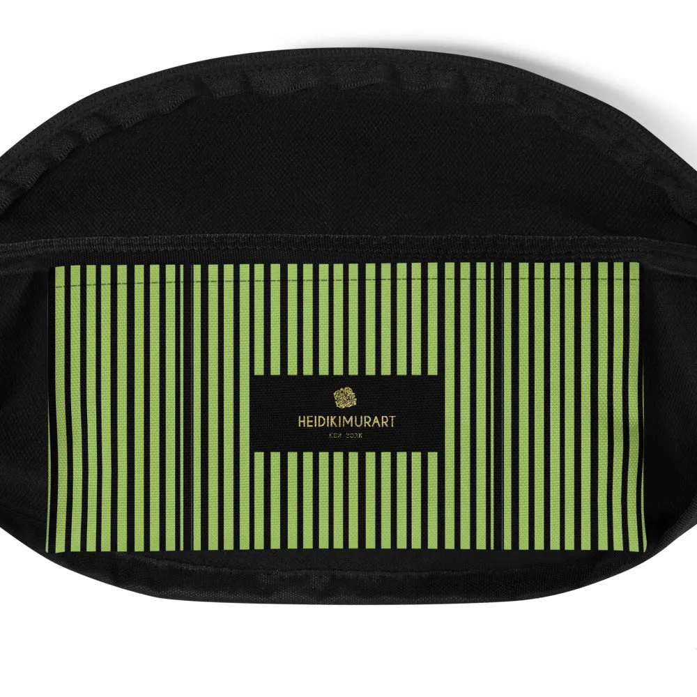 Light Green Fanny Pack, Black Stripe Print Designer Waist Belt Bag Fanny Pack Belt Bag- Made in USA