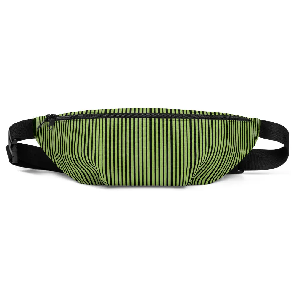 Light Green Fanny Pack, Black Stripe Print Designer Waist Belt Bag Fanny Pack Belt Bag- Made in USA