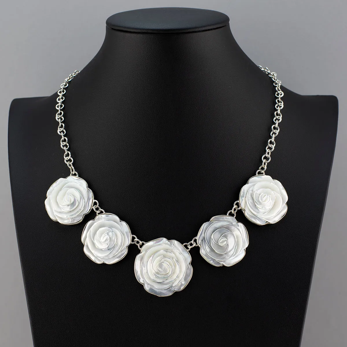 Mother of Pearl Carved Rose Necklace