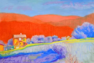 Orange Tuscan Hills pastel painting original