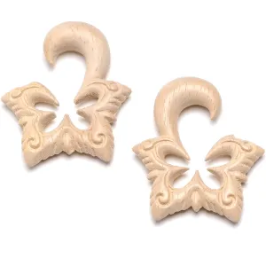 Organic Hand Carved Wood Lotus Flower Butterfly Hanger Plug Set 4mm to 10mm