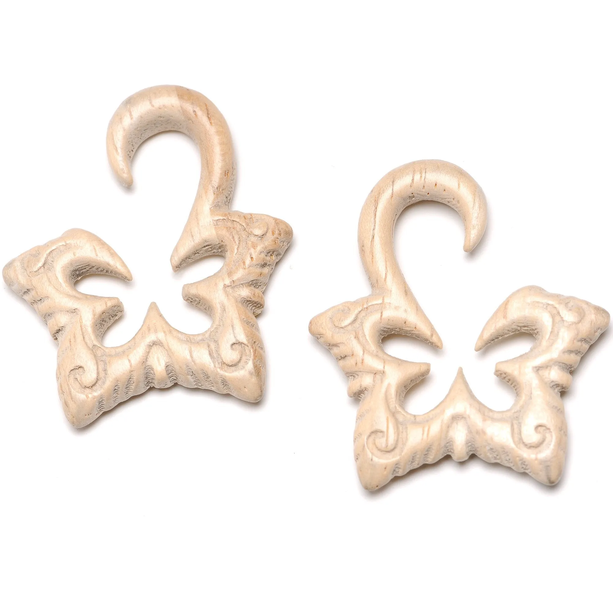 Organic Hand Carved Wood Lotus Flower Butterfly Hanger Plug Set 4mm to 10mm