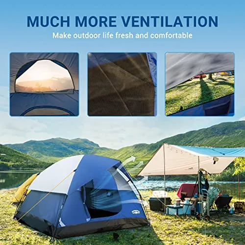 Pacific Pass Camping Tent 6 Person Family Dome Tent, Navy Blue