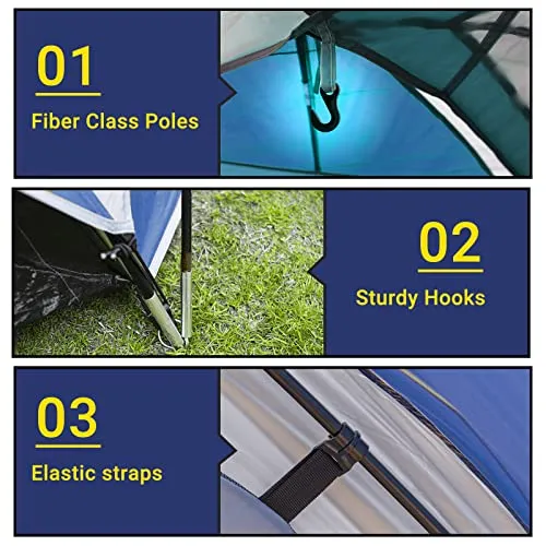 Pacific Pass Camping Tent 6 Person Family Dome Tent, Navy Blue