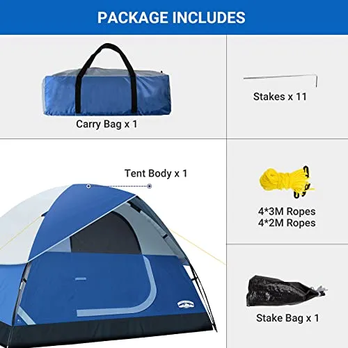 Pacific Pass Camping Tent 6 Person Family Dome Tent, Navy Blue