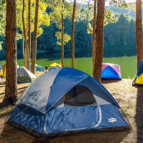Pacific Pass Camping Tent 6 Person Family Dome Tent, Navy Blue