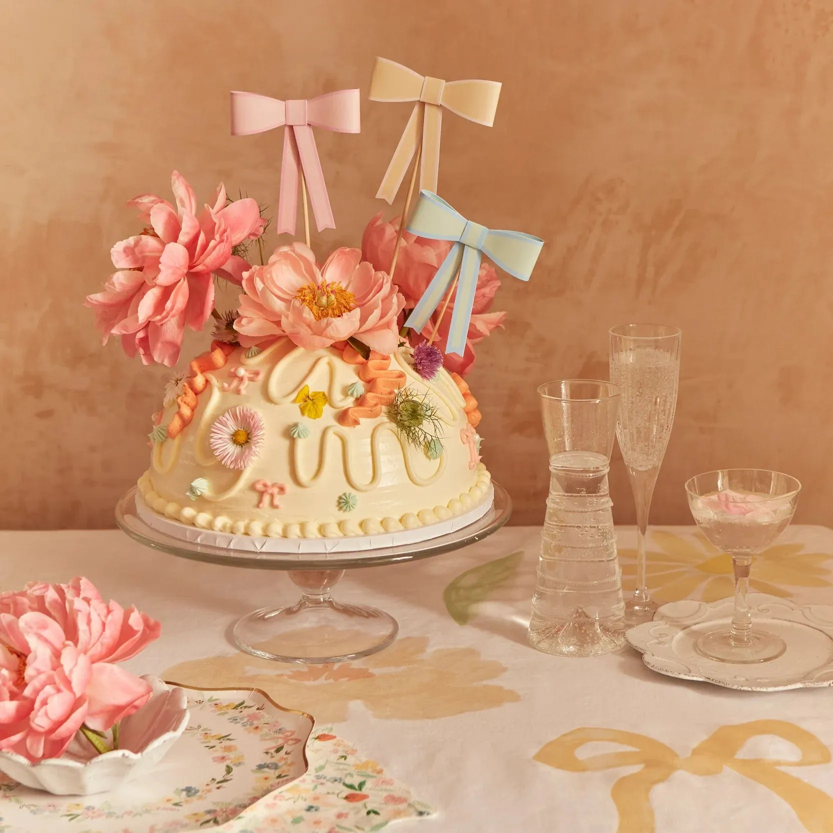 Pastel Bow Cake Toppers x 3