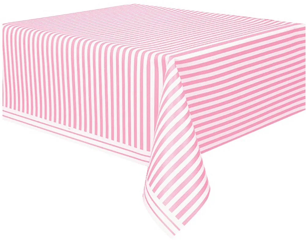 Pastel Pink Stripes Platic Rectangle Tablecover 137cm x 274cm