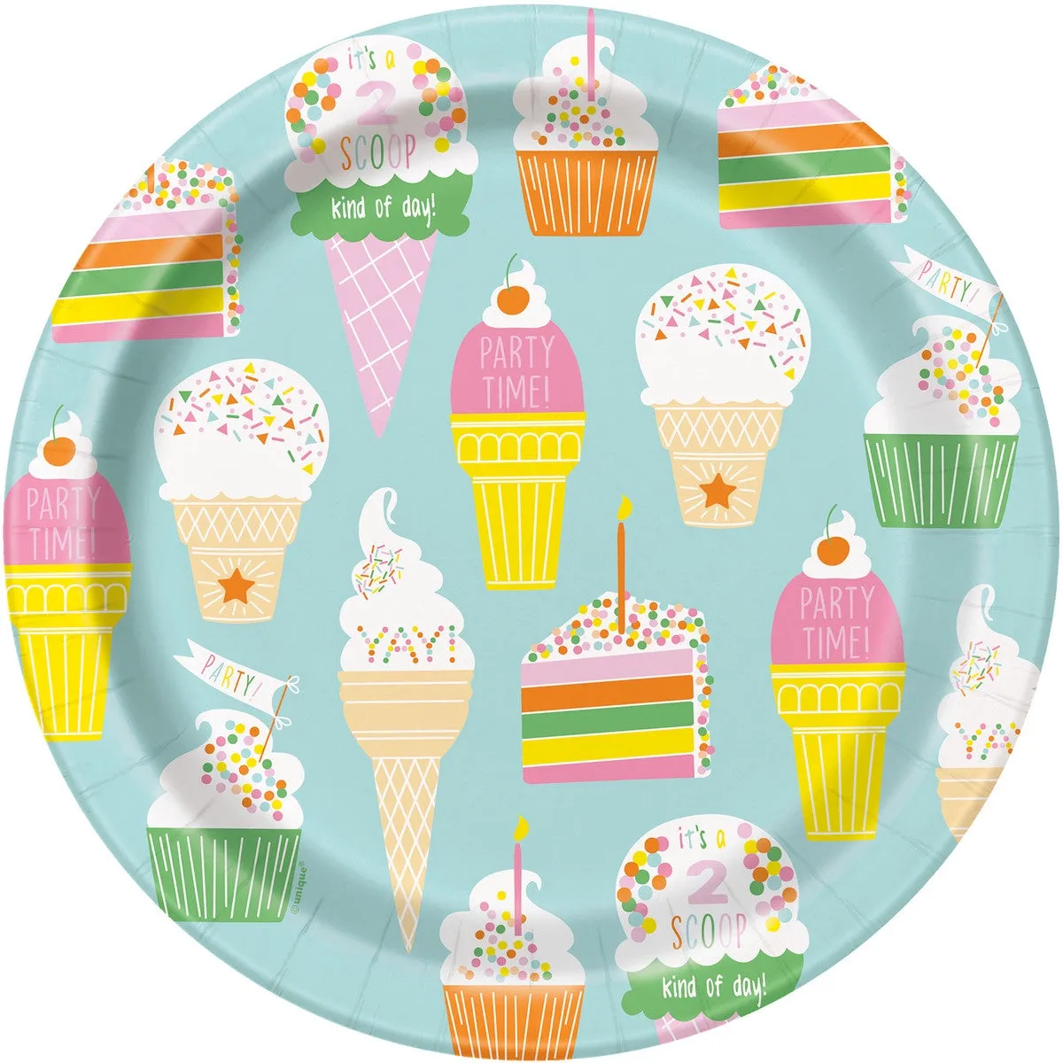 Pastel Rainbow Cake & Ice Cream Plates - Dinner 8 Pkt