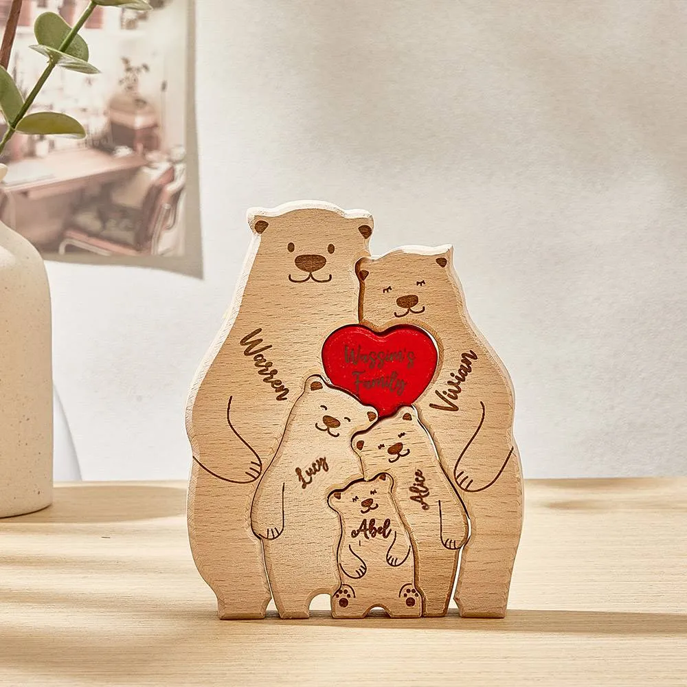 Personalised Wooden Bears Custom Family Member Names Puzzle Home Decor Gifts