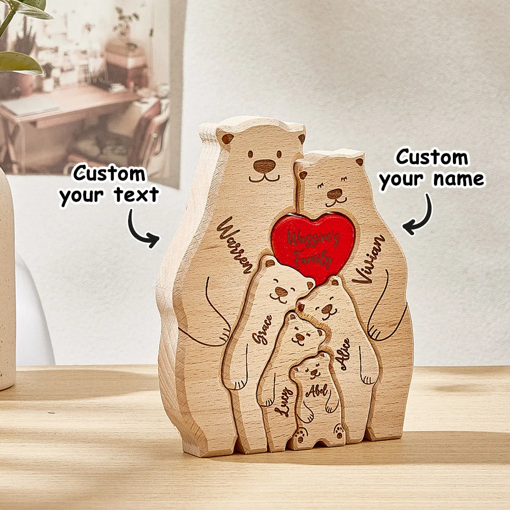 Personalised Wooden Bears Custom Family Member Names Puzzle Home Decor Gifts