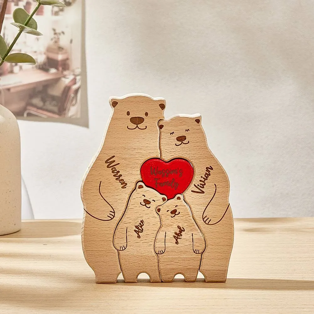Personalised Wooden Bears Custom Family Member Names Puzzle Home Decor Gifts