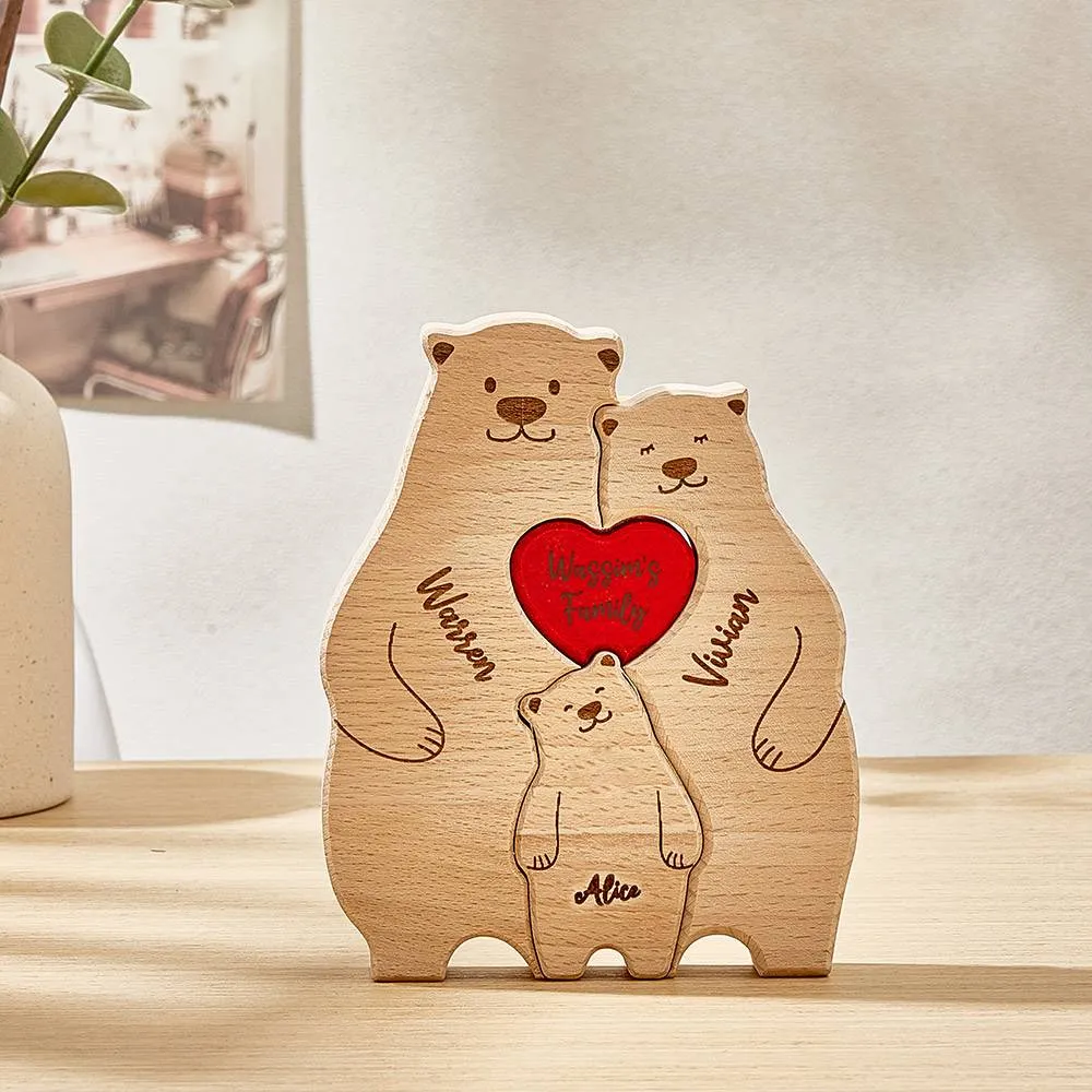 Personalised Wooden Bears Custom Family Member Names Puzzle Home Decor Gifts