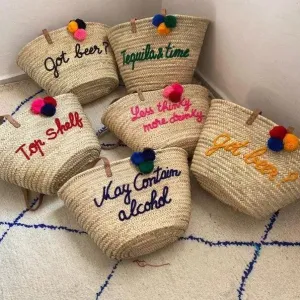 Personalized Straw Moroccan Basket,Bridal Shower Bags,Customized Straw Bags,Custom Beach Bag,Straw Tote,Embroidered Bags