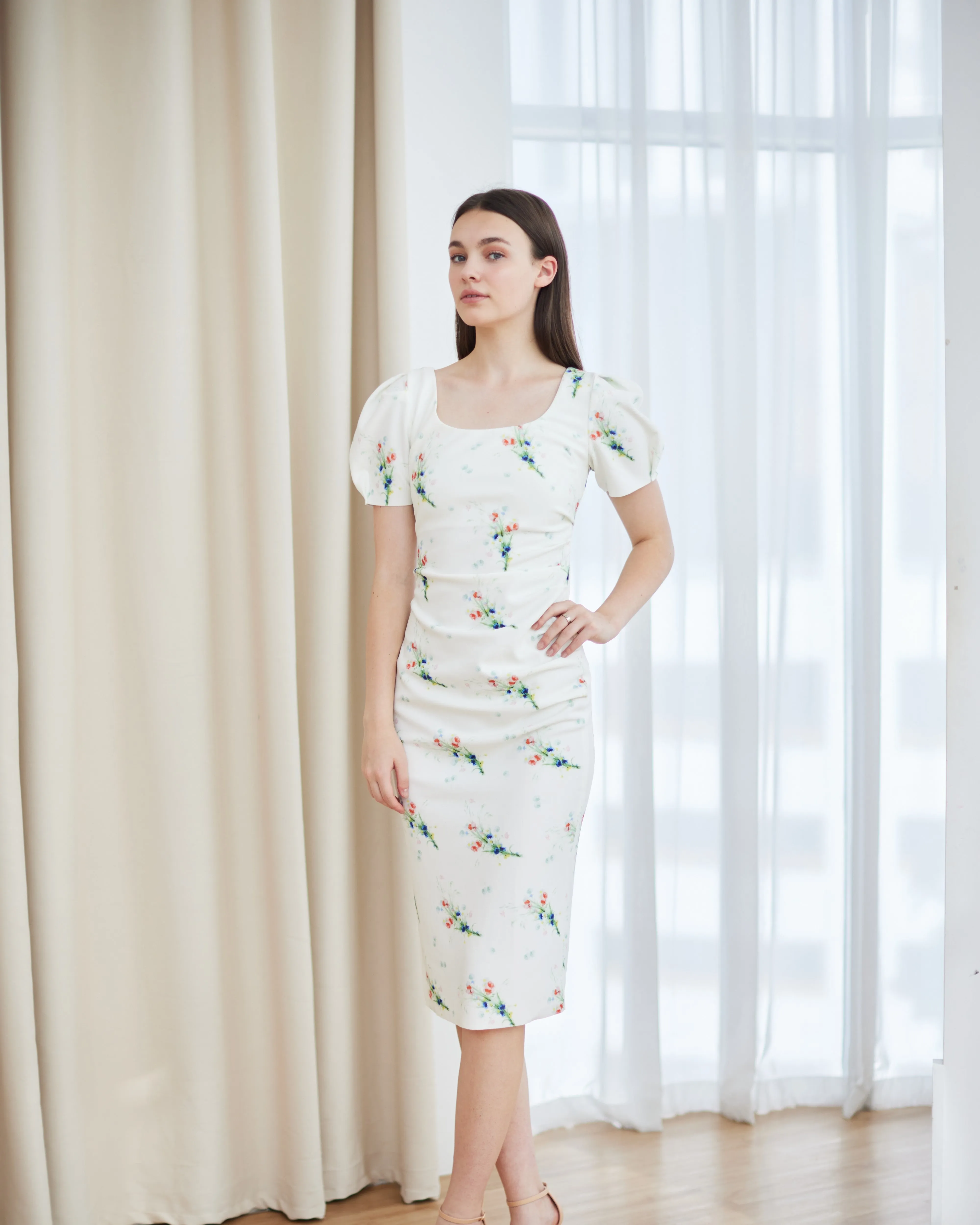 Philippa Puff Sleeves Square Neck Dress