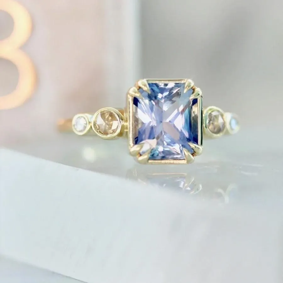 Queen Bee Light Blue Radiant Cut Sapphire Ring