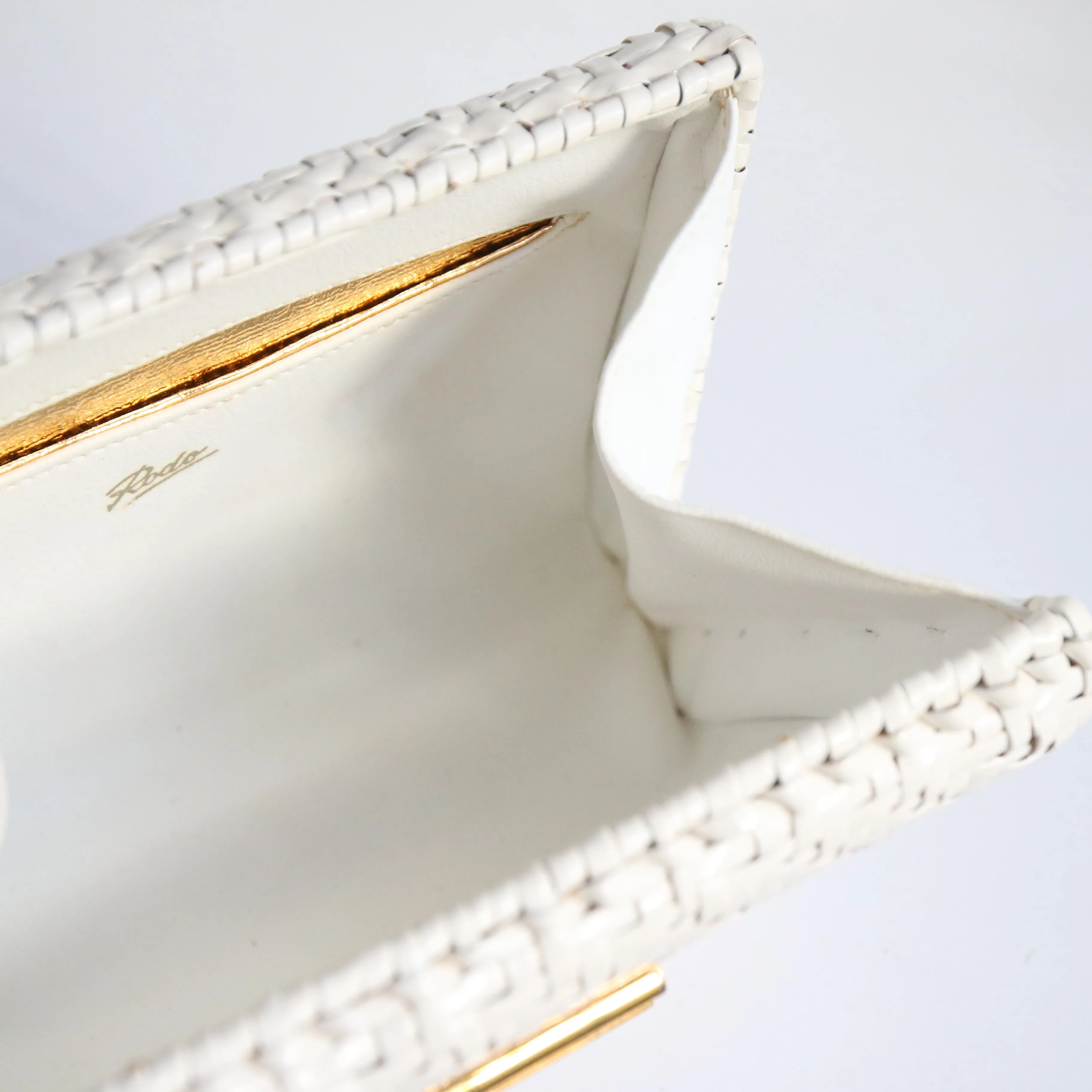 "White Straw Clutch" Vintage 1960's White Straw & Gold Clutch Bag