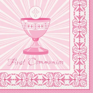 Radiant Cross Pink Communion Lunch Napkins 16pk