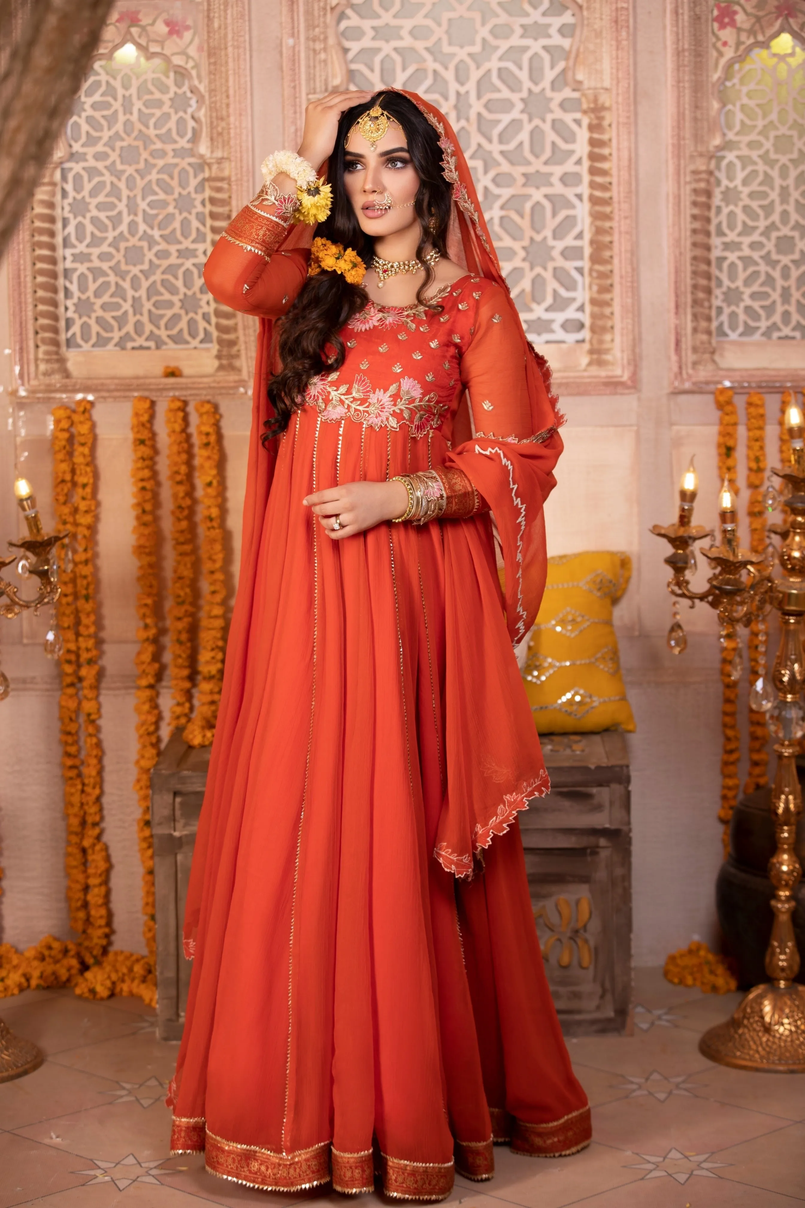 Radiant Orange Embroidered Anarkali Gown (Rang-e-Hina)