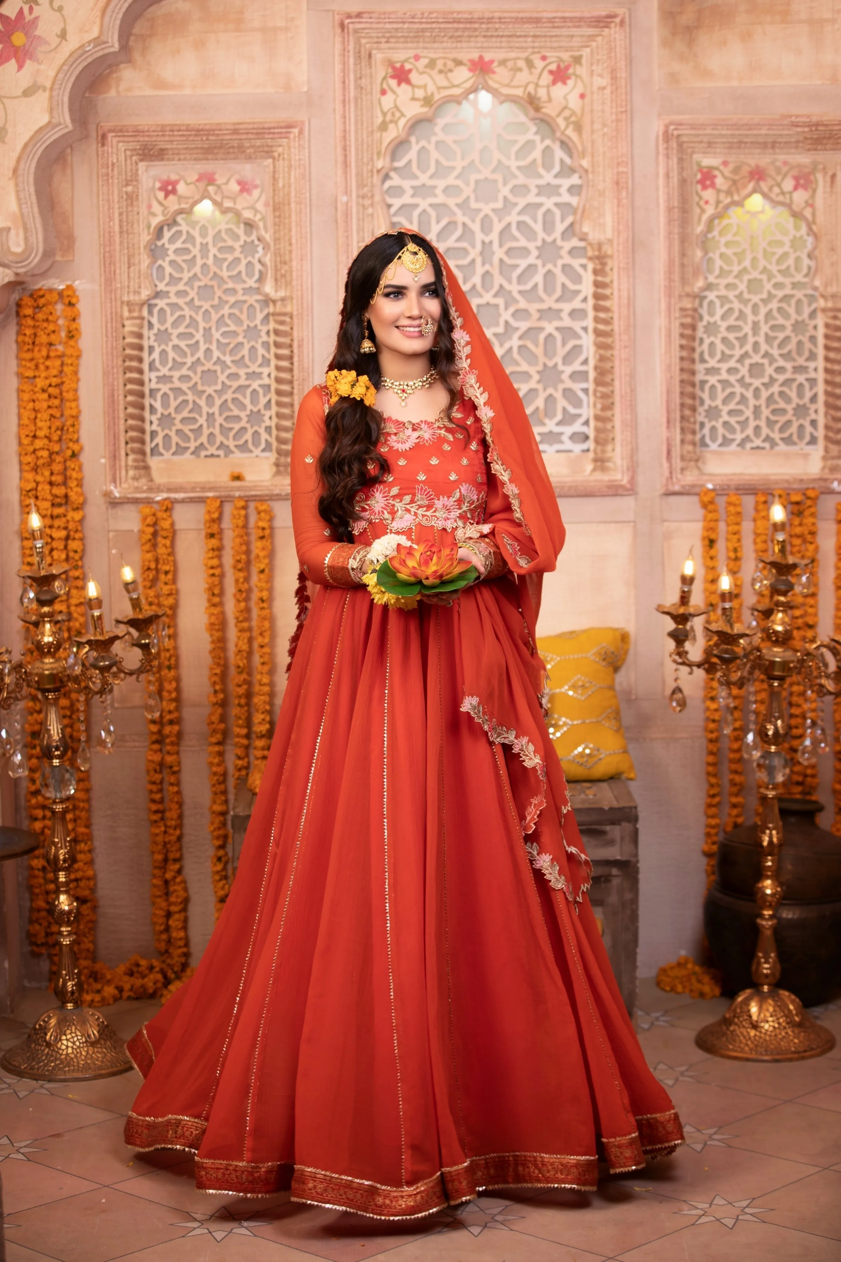 Radiant Orange Embroidered Anarkali Gown (Rang-e-Hina)