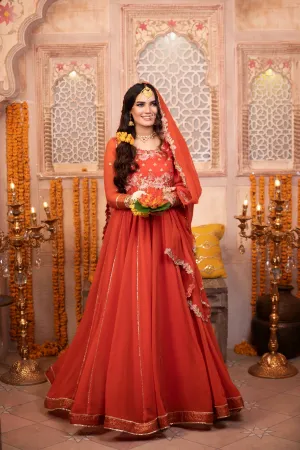 Radiant Orange Embroidered Anarkali Gown (Rang-e-Hina)