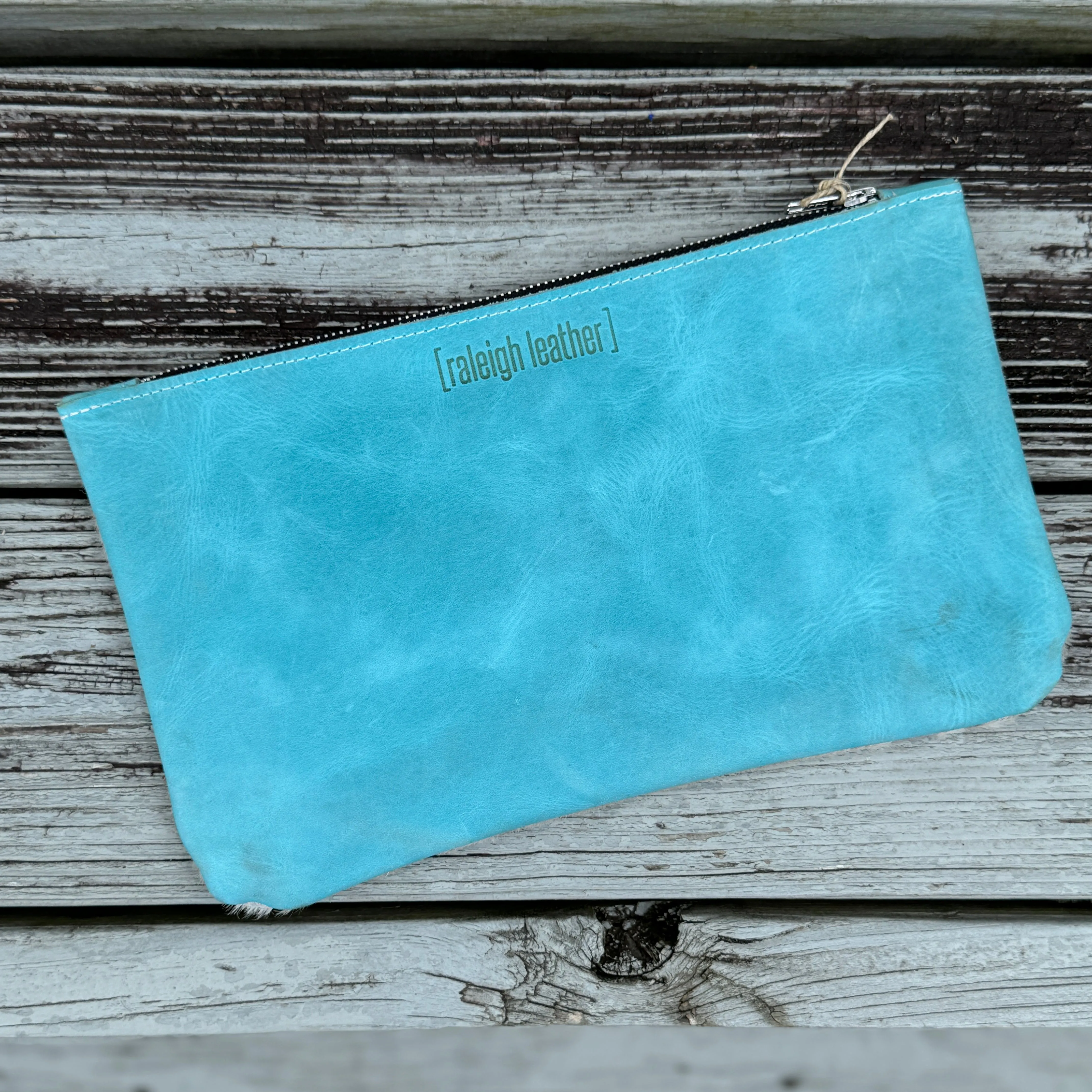 [raleigh leather] Clutch - Silver Acid Wash   Aqua