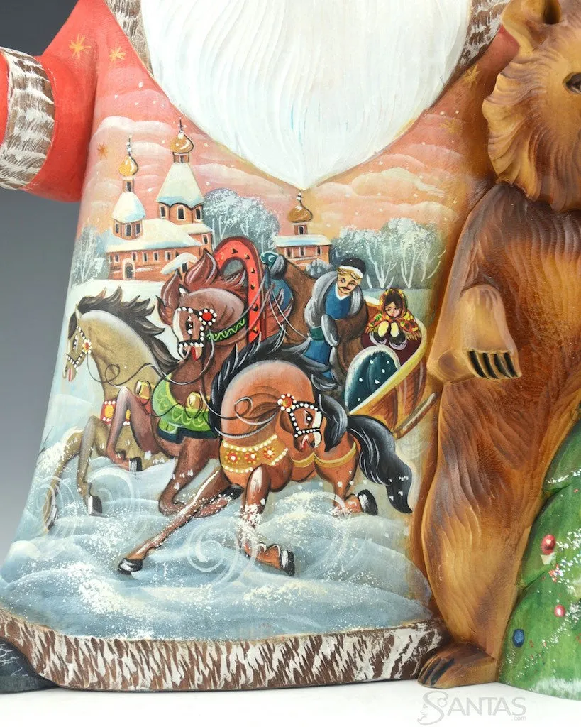 Scenic Russian Santa with Bear and Christmas Tree