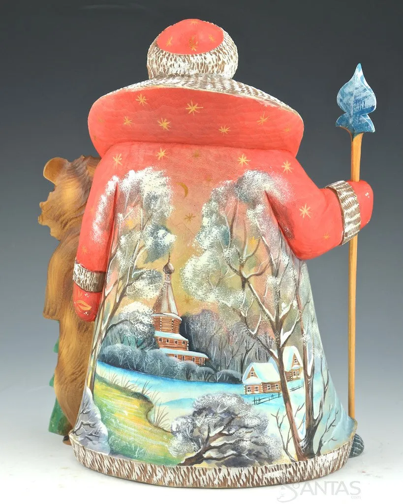 Scenic Russian Santa with Bear and Christmas Tree