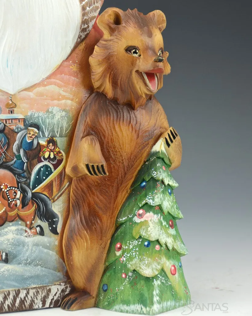 Scenic Russian Santa with Bear and Christmas Tree