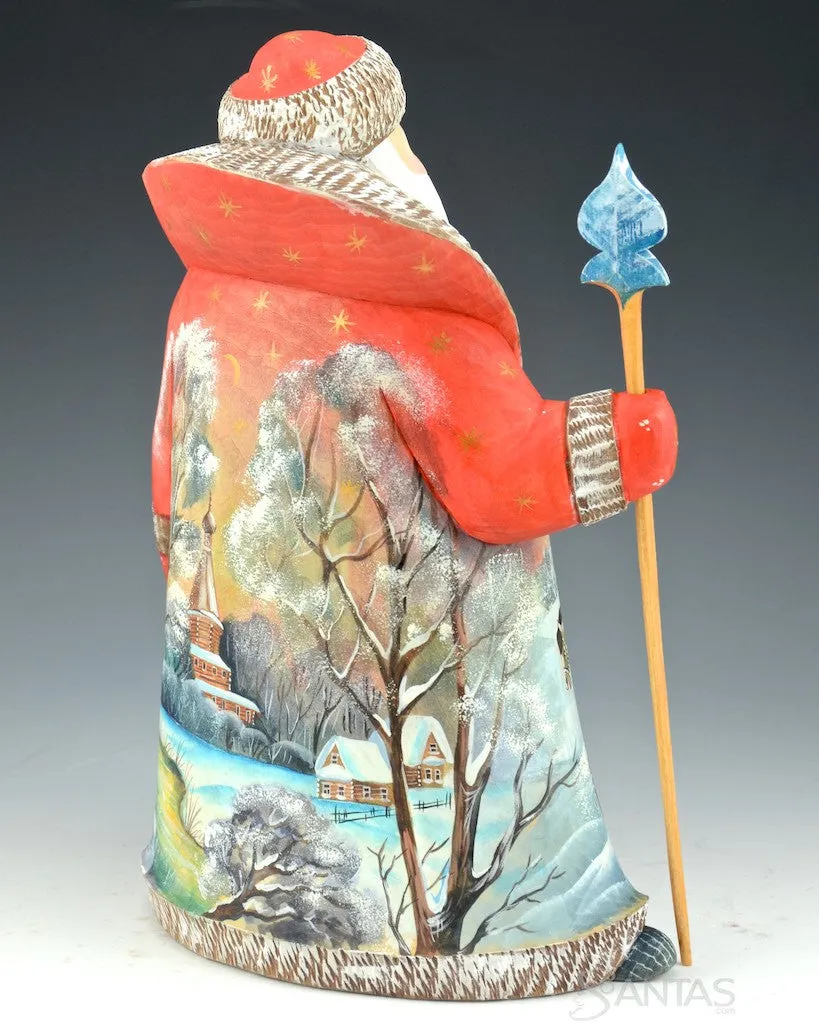 Scenic Russian Santa with Bear and Christmas Tree