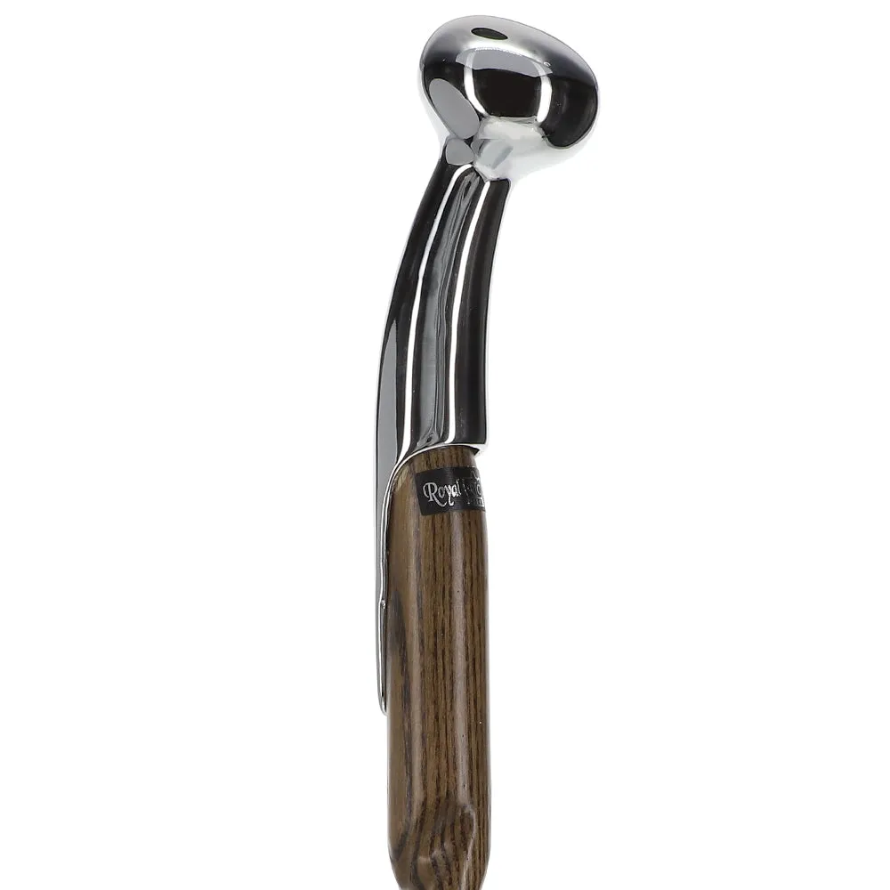 Scratch and Dent Hame Chrome Plated Handle Walking Stick With Twisted Ash Wood Shaft V2310