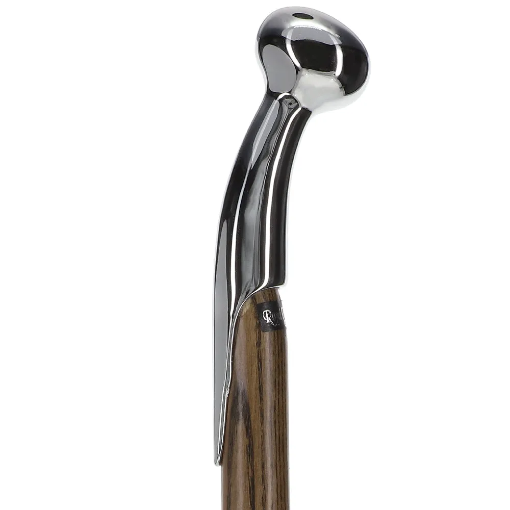 Scratch and Dent Hame Chrome Plated Handle Walking Stick With Twisted Ash Wood Shaft V2310