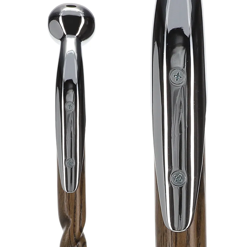 Scratch and Dent Hame Chrome Plated Handle Walking Stick With Twisted Ash Wood Shaft V2310
