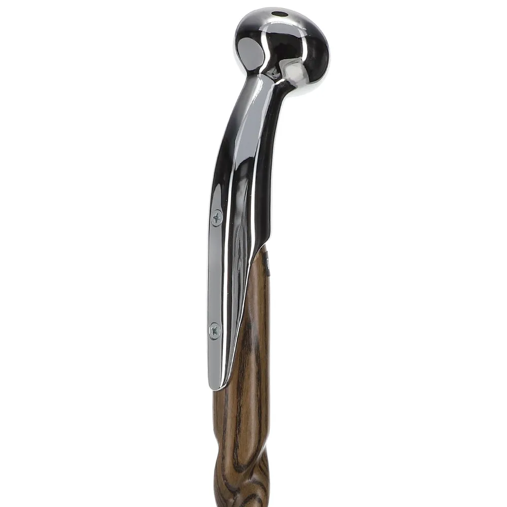 Scratch and Dent Hame Chrome Plated Handle Walking Stick With Twisted Ash Wood Shaft V2310