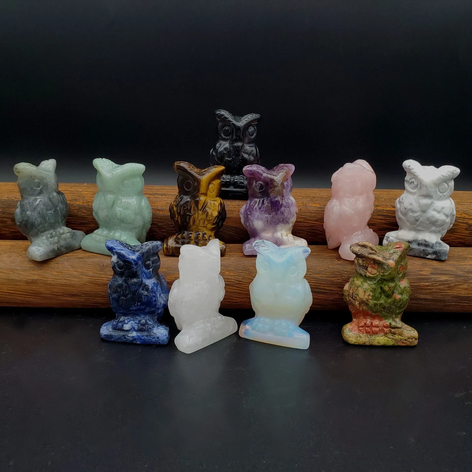 Semi-Precious Gemstone Carved Owl Figurine Sculpture 2 Inch