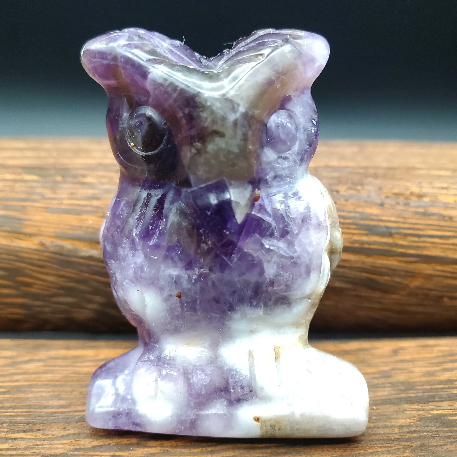 Semi-Precious Gemstone Carved Owl Figurine Sculpture 2 Inch