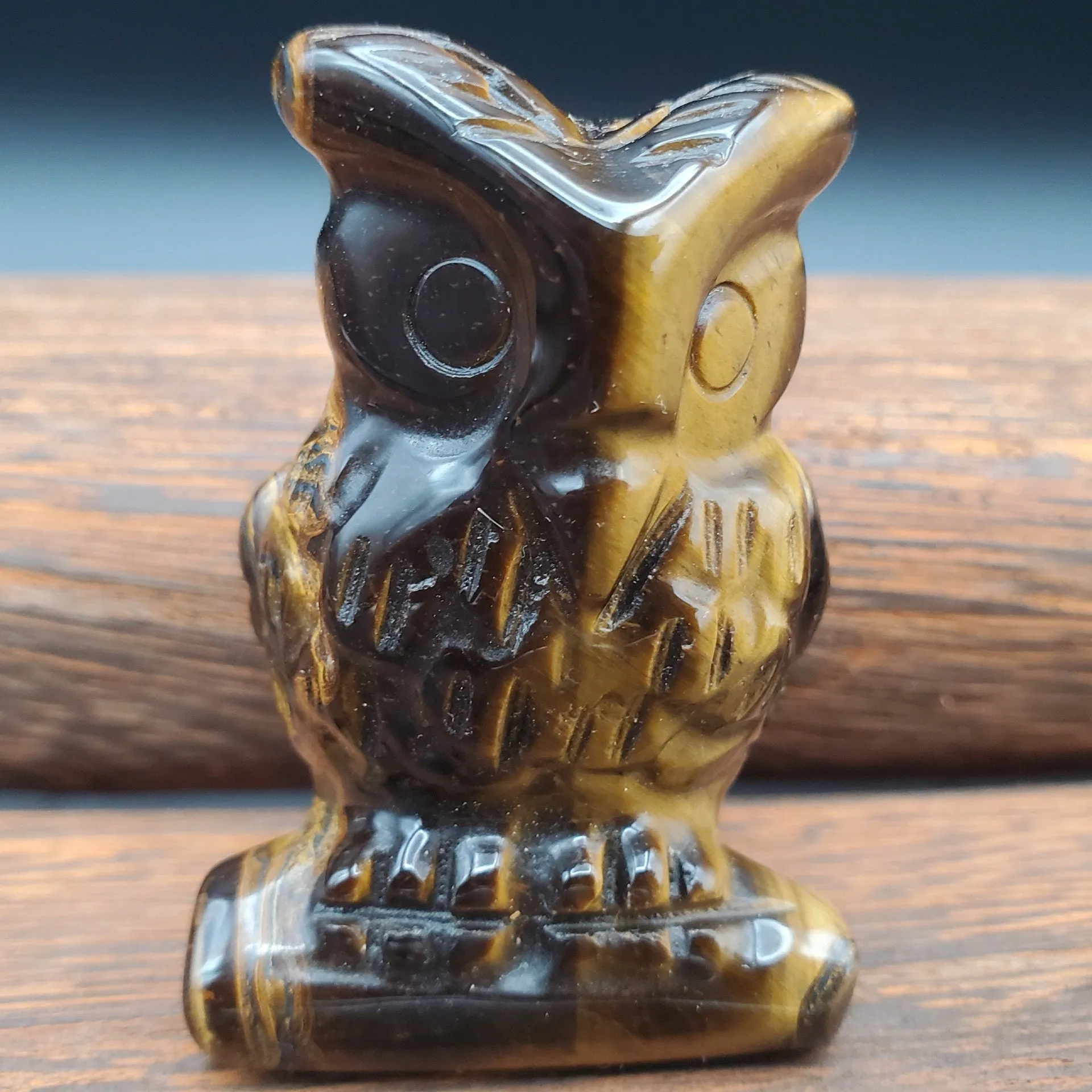 Semi-Precious Gemstone Carved Owl Figurine Sculpture 2 Inch
