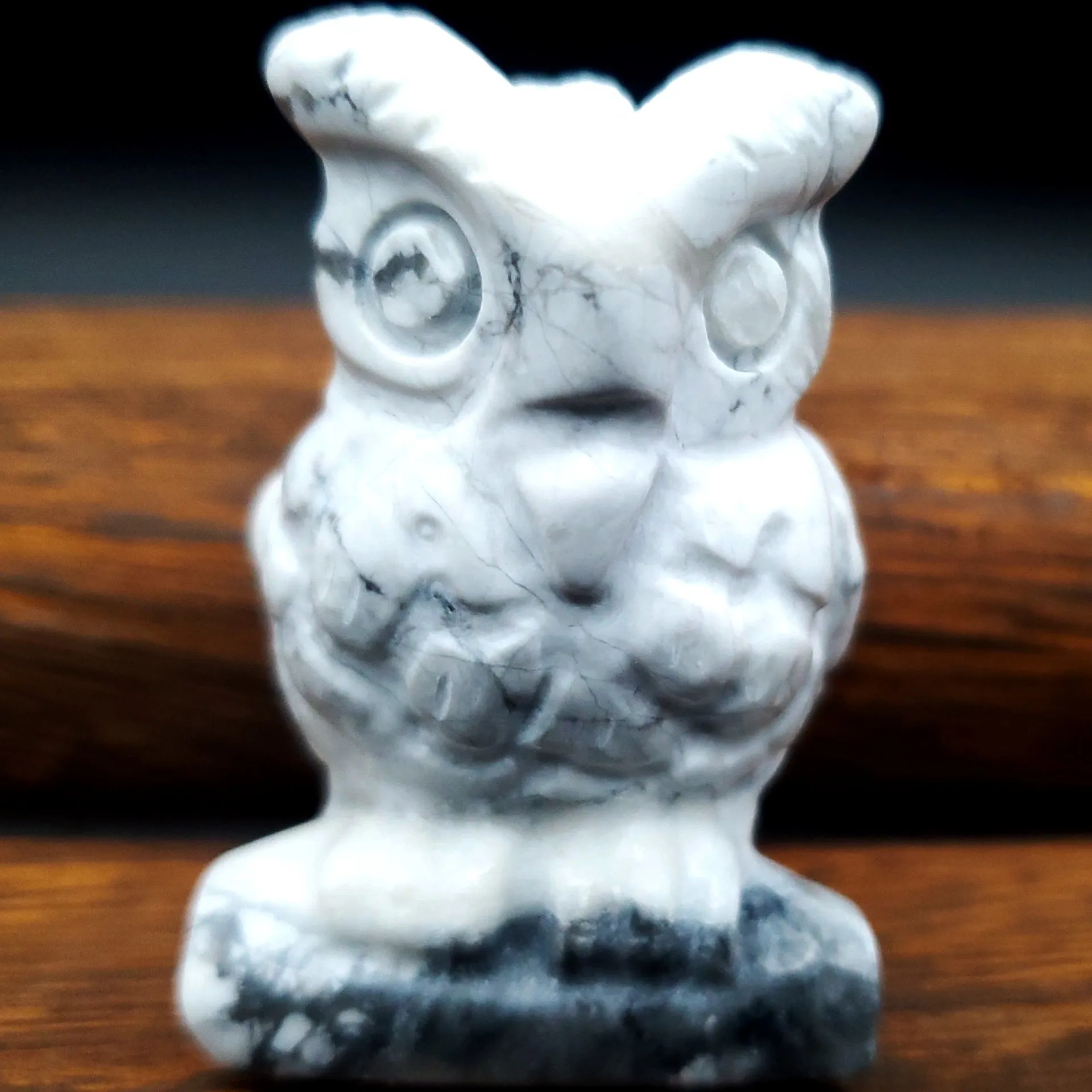 Semi-Precious Gemstone Carved Owl Figurine Sculpture 2 Inch