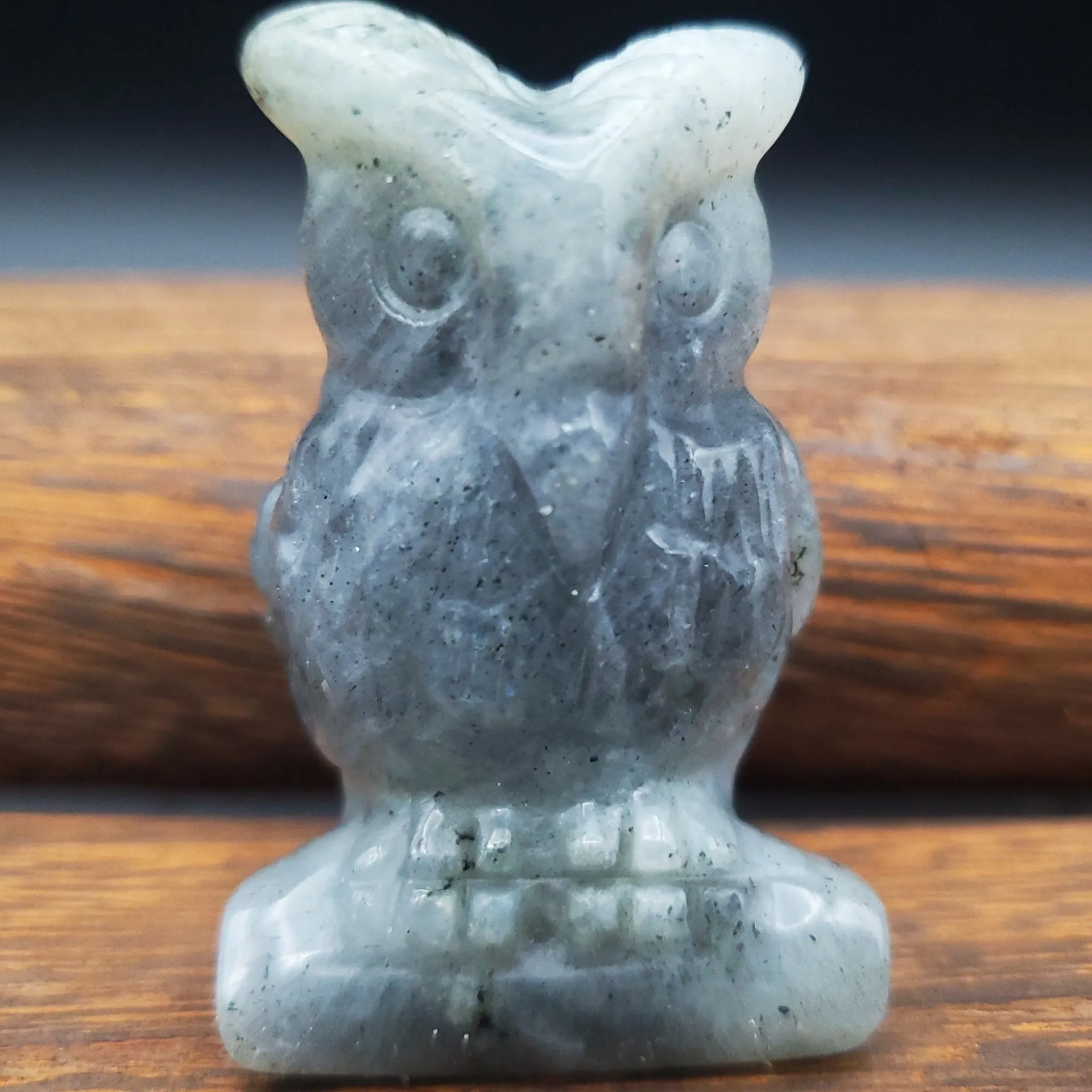 Semi-Precious Gemstone Carved Owl Figurine Sculpture 2 Inch