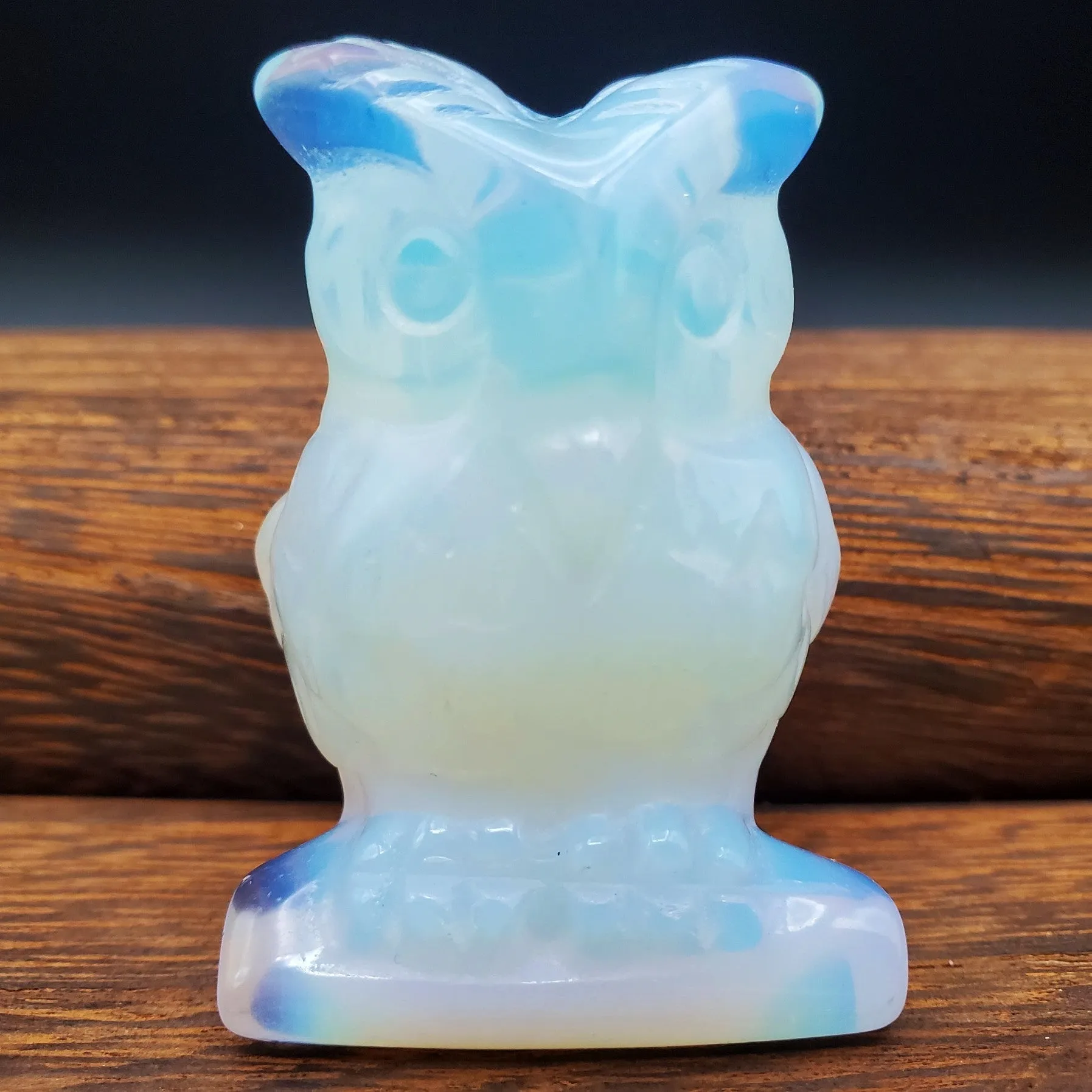 Semi-Precious Gemstone Carved Owl Figurine Sculpture 2 Inch