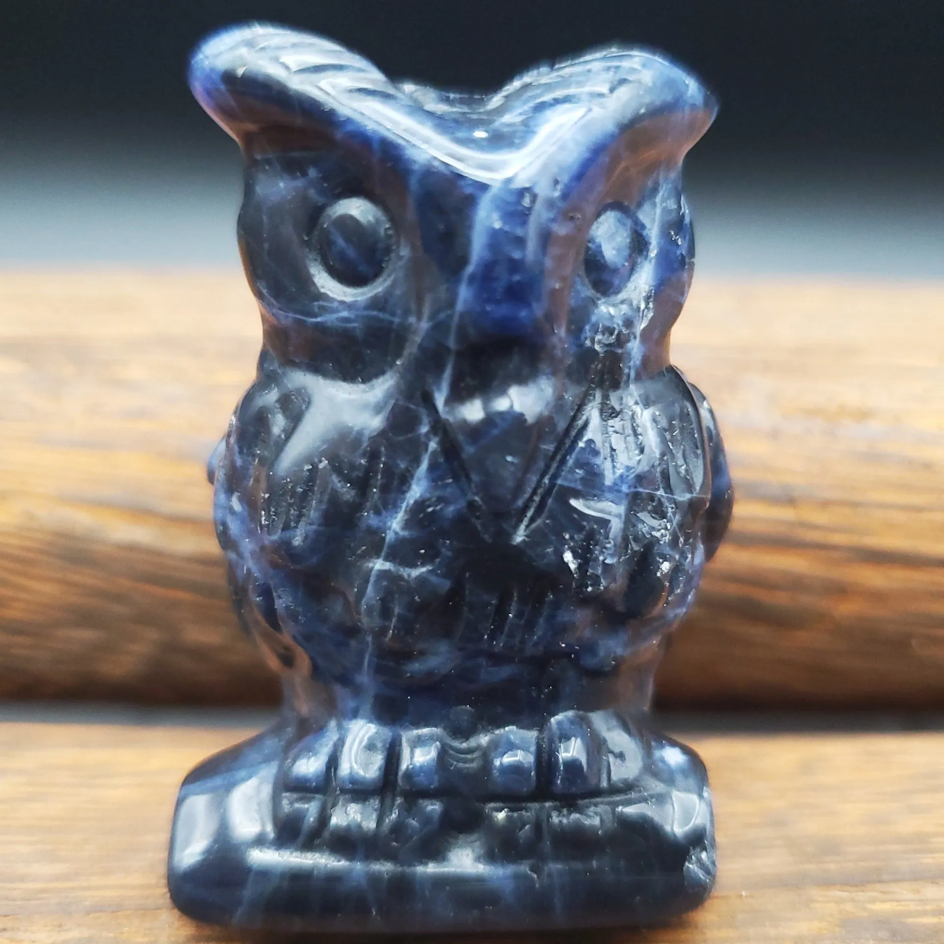 Semi-Precious Gemstone Carved Owl Figurine Sculpture 2 Inch