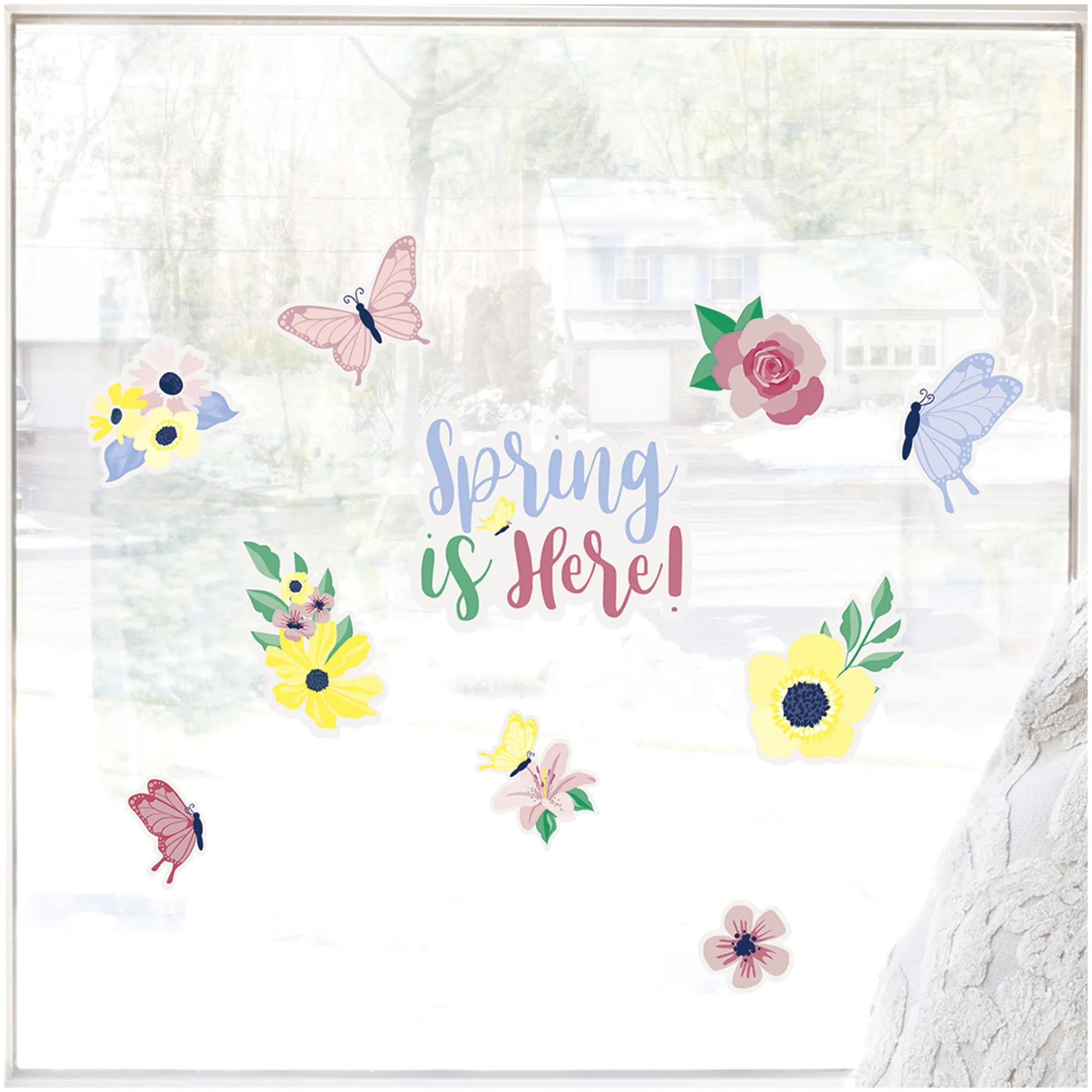 Spring Pastel Floral & Butterfly Window Cling Decorations, Set of 6 Sheets