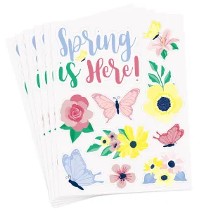 Spring Pastel Floral & Butterfly Window Cling Decorations, Set of 6 Sheets