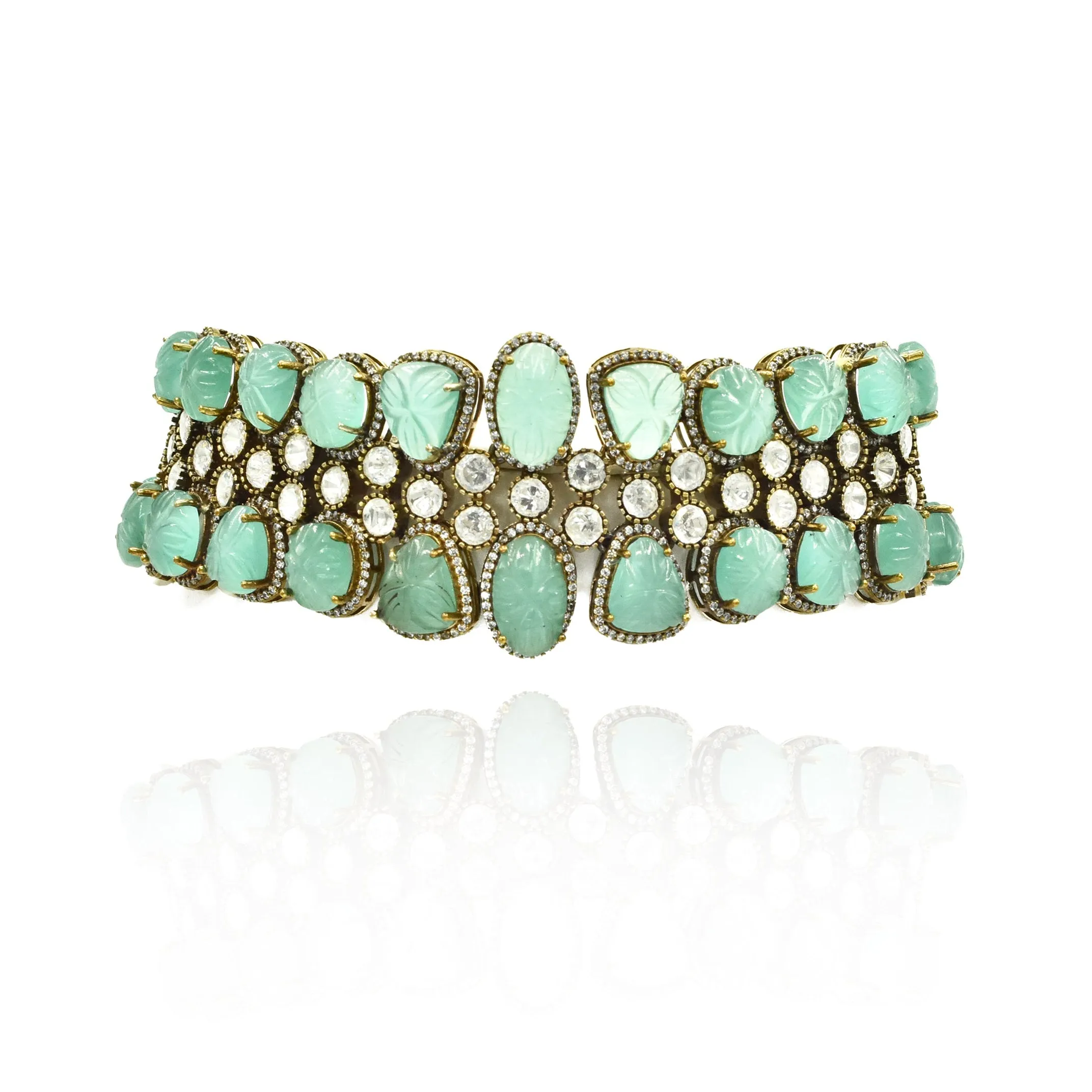 Tanishka Carved Stones Mint Choker