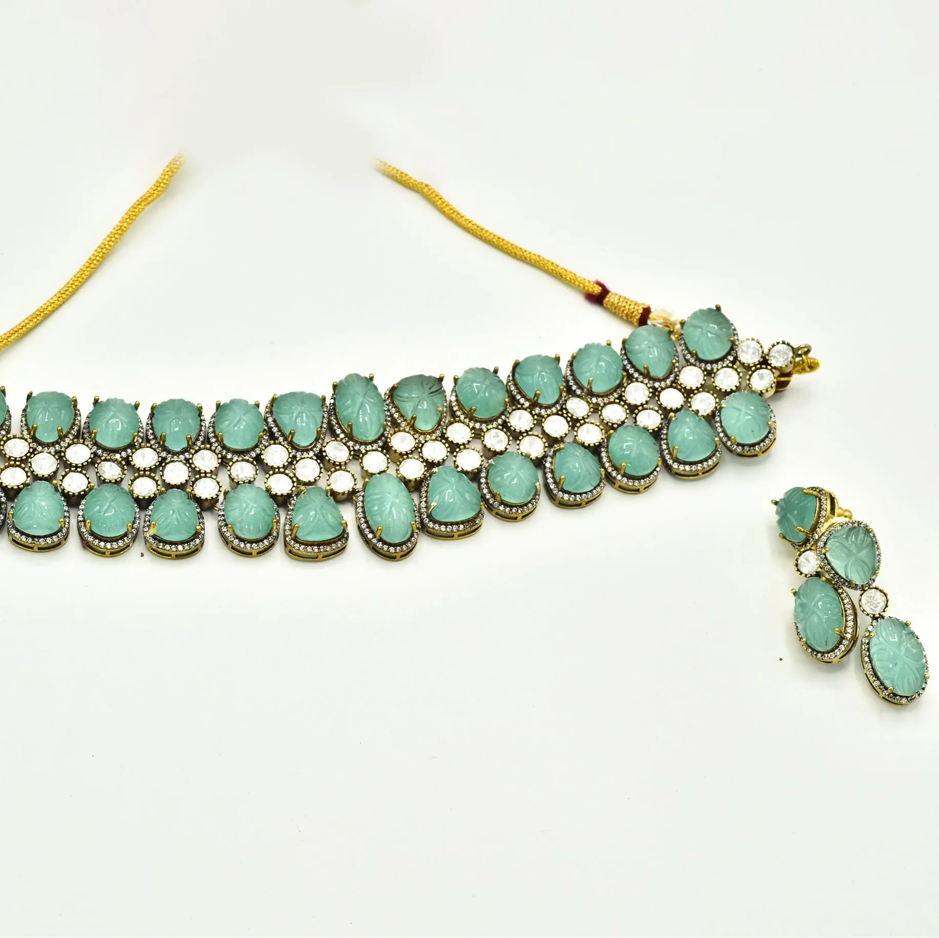 Tanishka Carved Stones Mint Choker