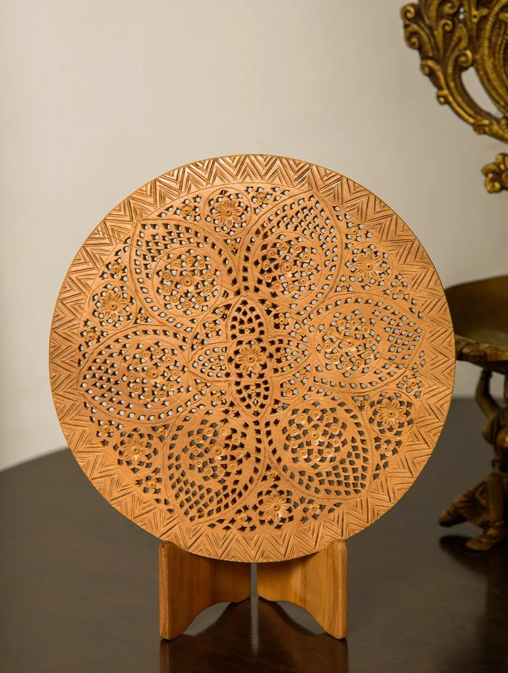 The India Craft House Wooden Jaali Decorative Plate - Lotus